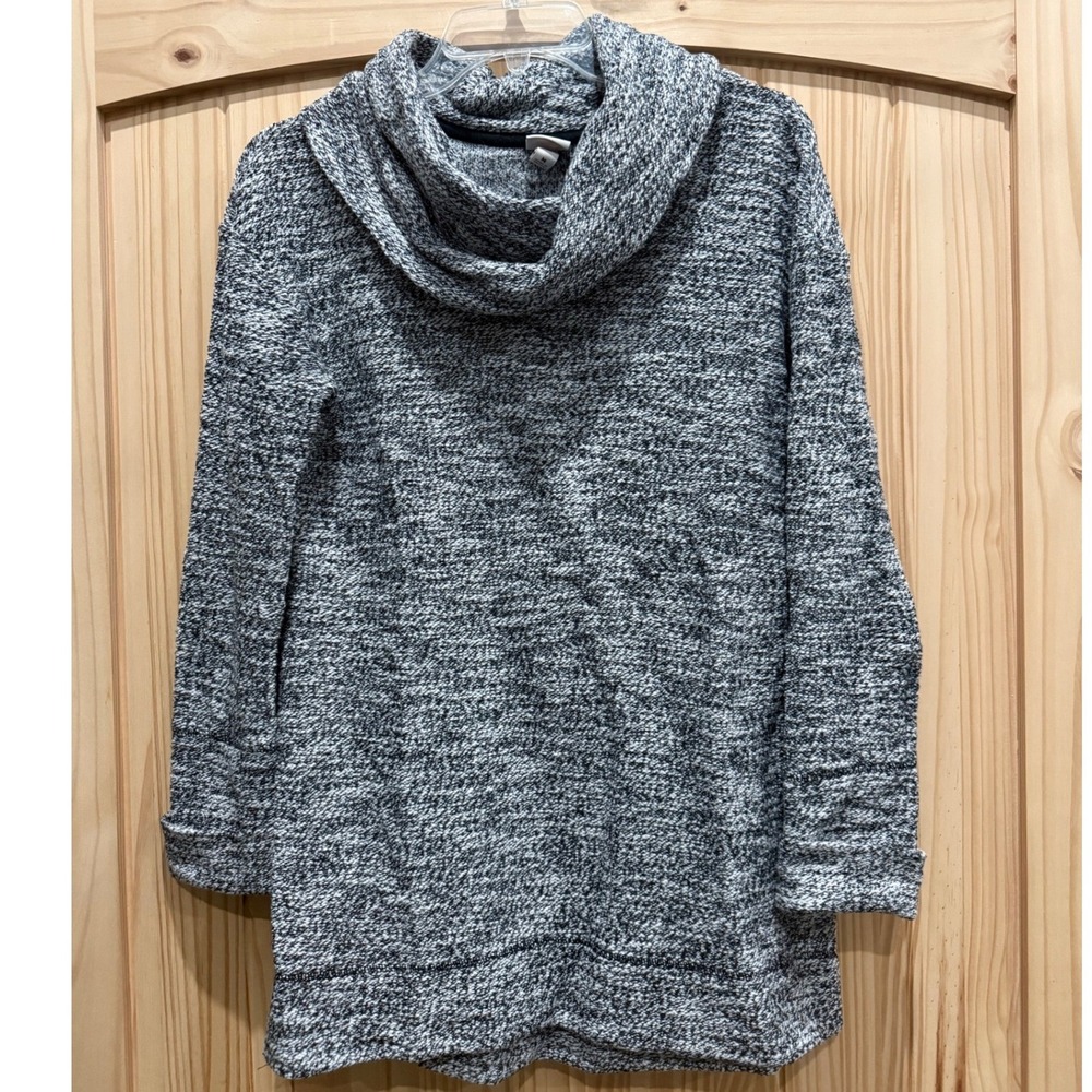 Merona Women Black White Marled Cowl Neck Sweater Size M Pullover Knit Tunics